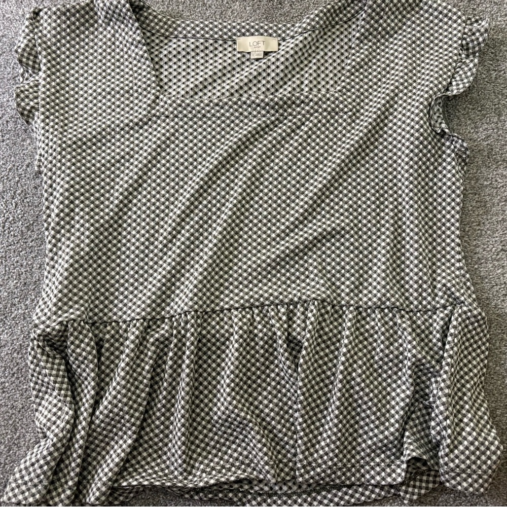 LOFT Black and White Ruffled Peplum Blouse